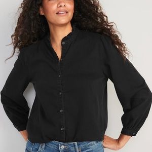 100% Cotton Long Sleeve Ruffle Button Down